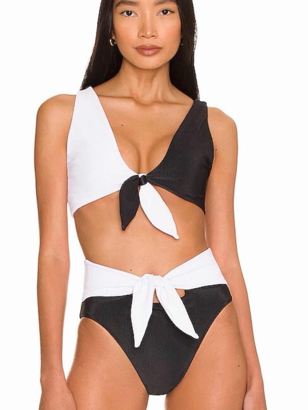 Beach Riot Black and White Tie-Front Bikini